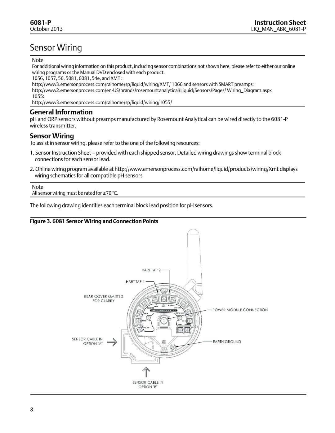 Emerson 6081-P instruction sheet Sensor Wiring, General Information 