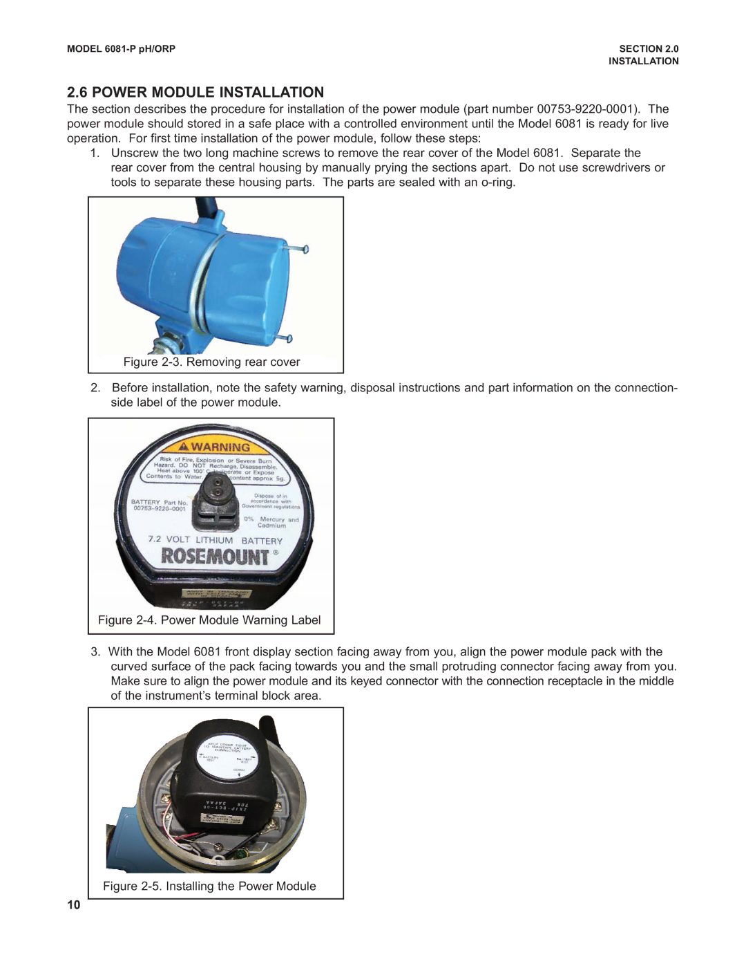 Emerson 6081-P instruction manual Power Module Installation, Installing the Power Module 