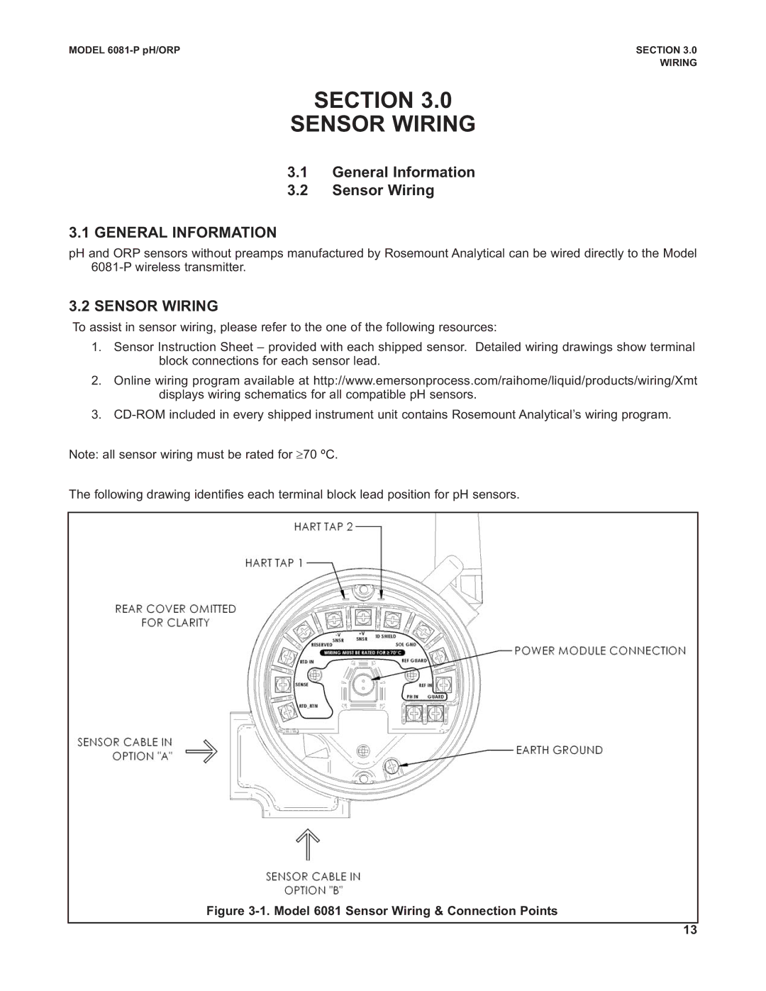 Emerson 6081-P instruction manual Section Sensor Wiring, General Information 