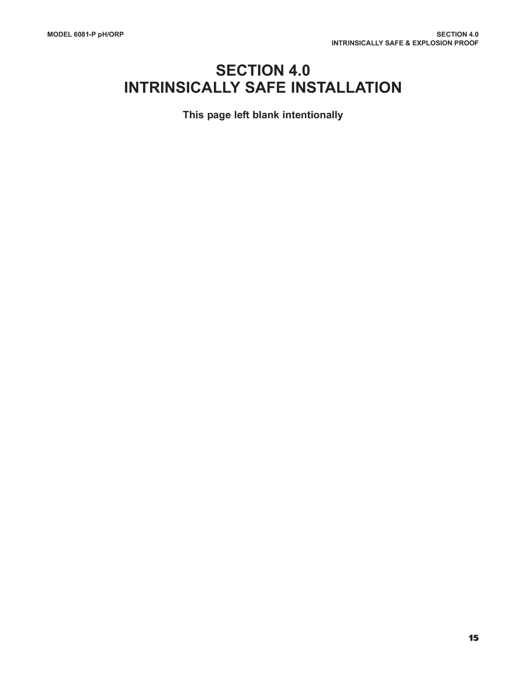 Emerson 6081-P instruction manual Section Intrinsically Safe Installation, This page left blank intentionally 