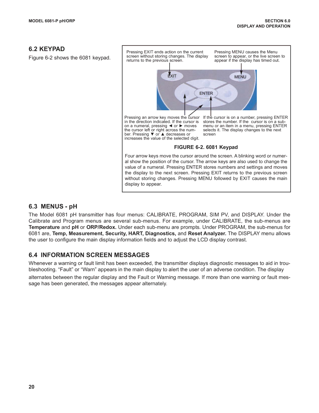 Emerson 6081-P instruction manual Keypad, Information Screen Messages 