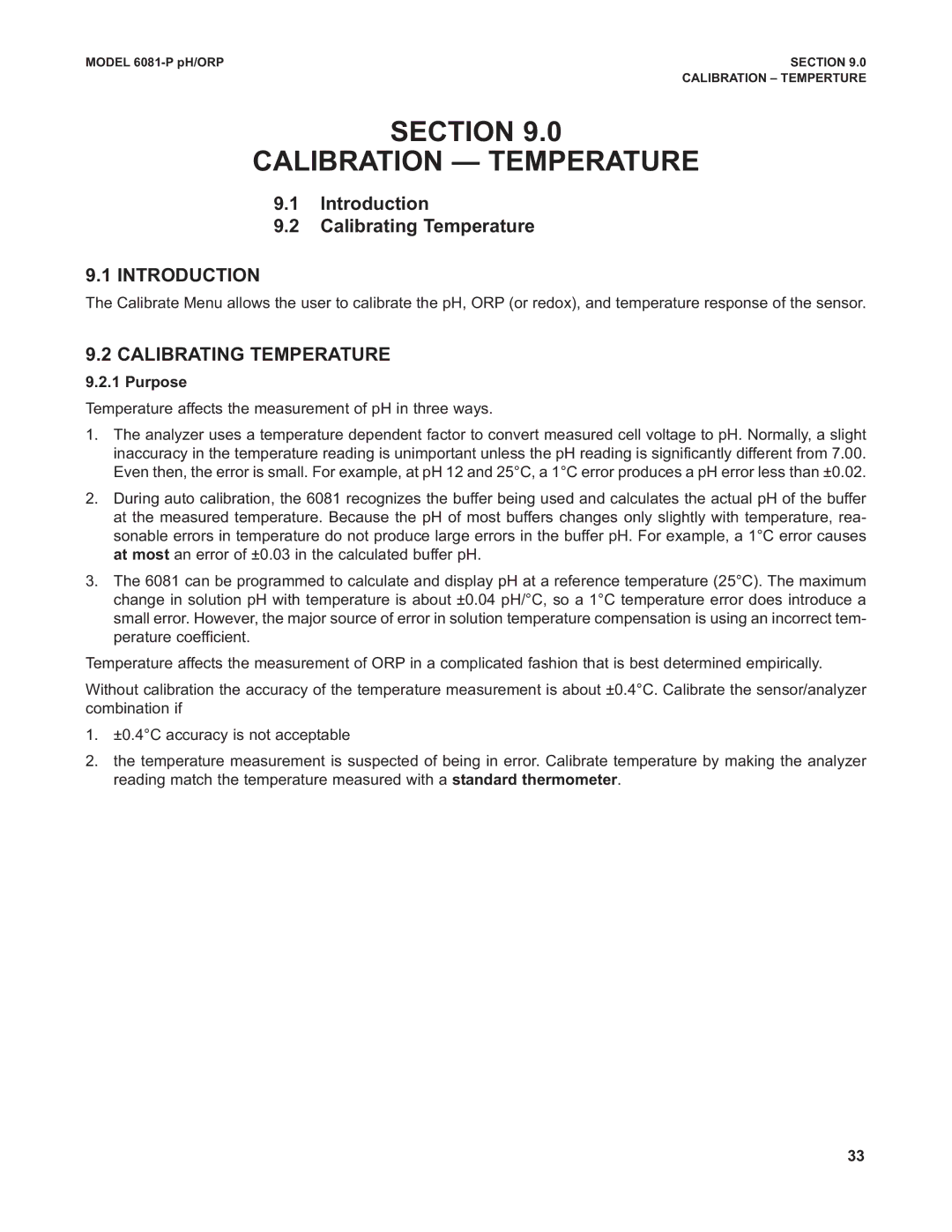 Emerson 6081-P instruction manual Section Calibration Temperature, Introduction, Calibrating Temperature 