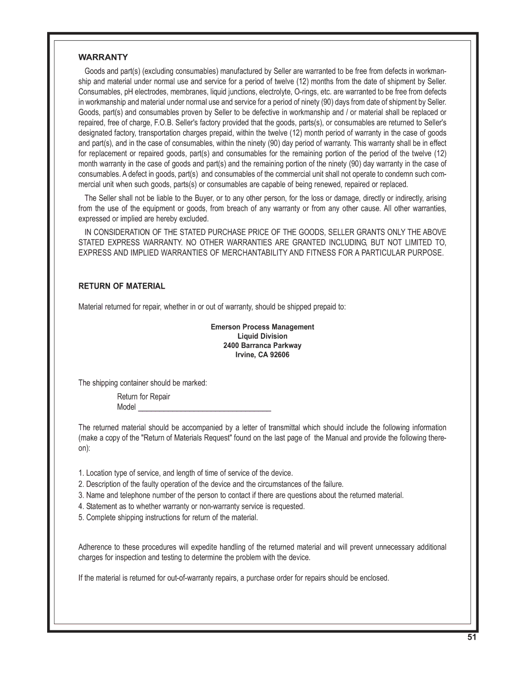 Emerson 6081-P instruction manual Warranty 