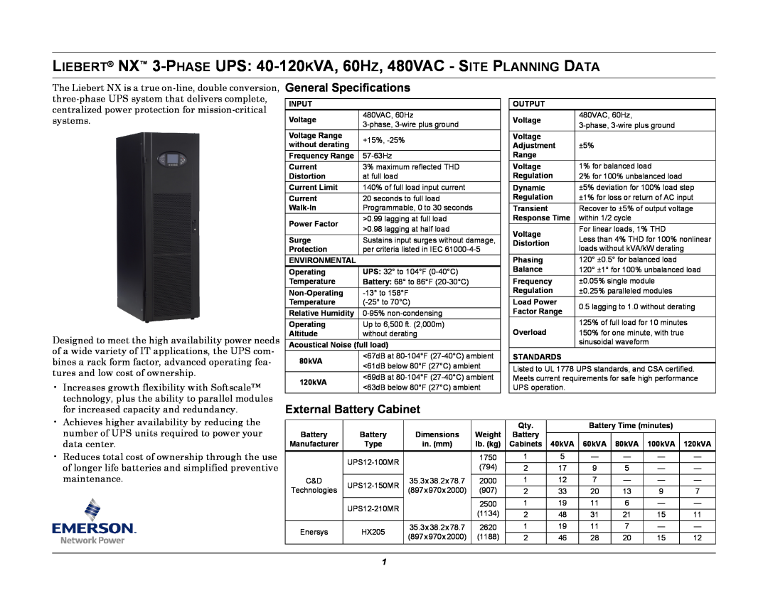 Emerson 60HZ user manual Liebert NX UPS, User Manual–40-200kVA, 480V,60Hz, AC Power, For Business-CriticalContinuity 