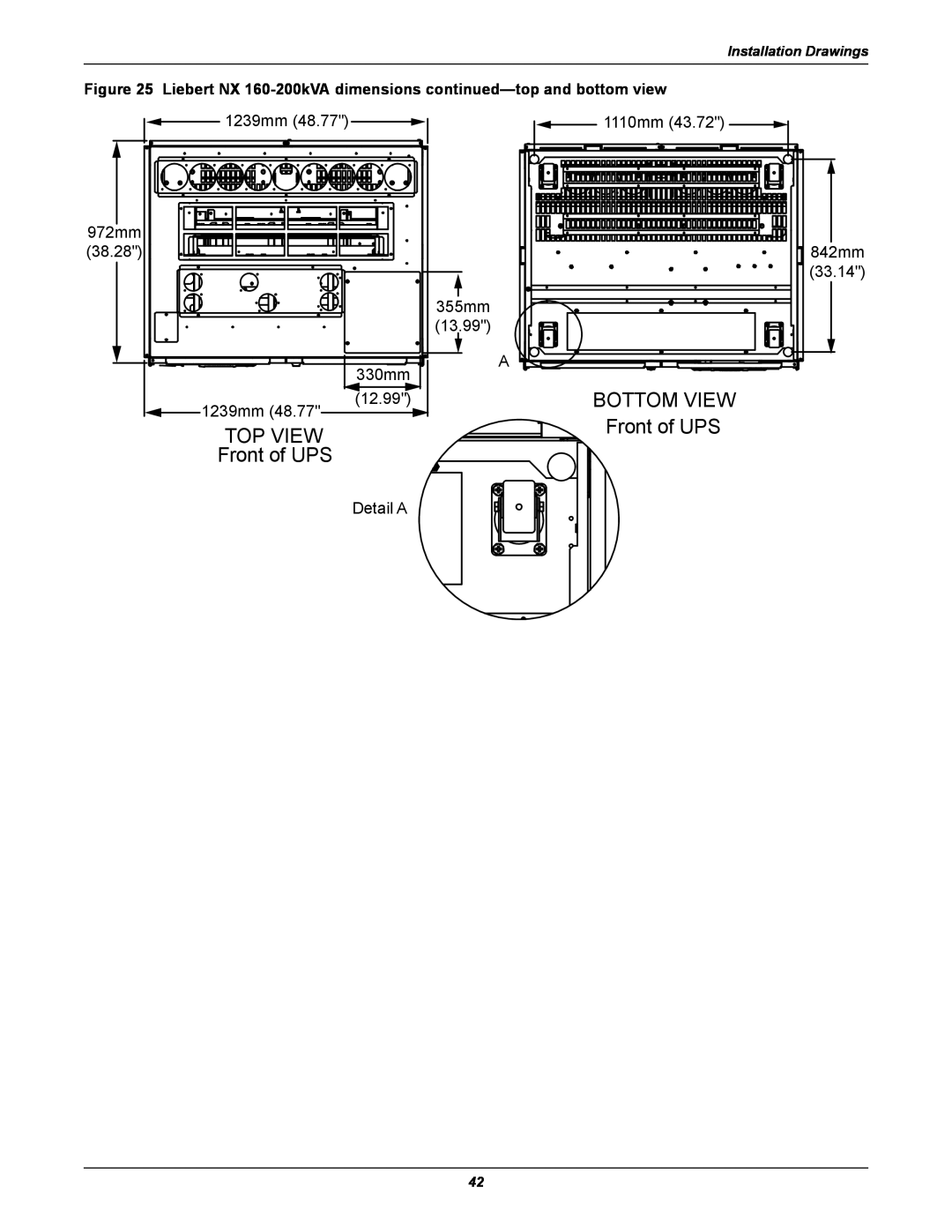Emerson 60HZ, 480V user manual TOP VIEW Front of UPS, BOTTOM VIEW Front of UPS 