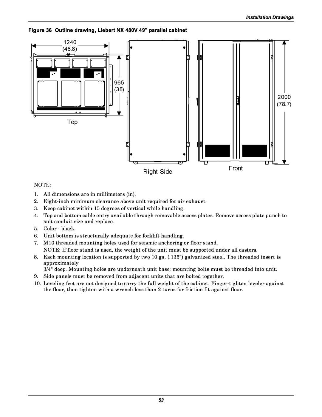 Emerson 480V, 60HZ user manual Right Side, Front 