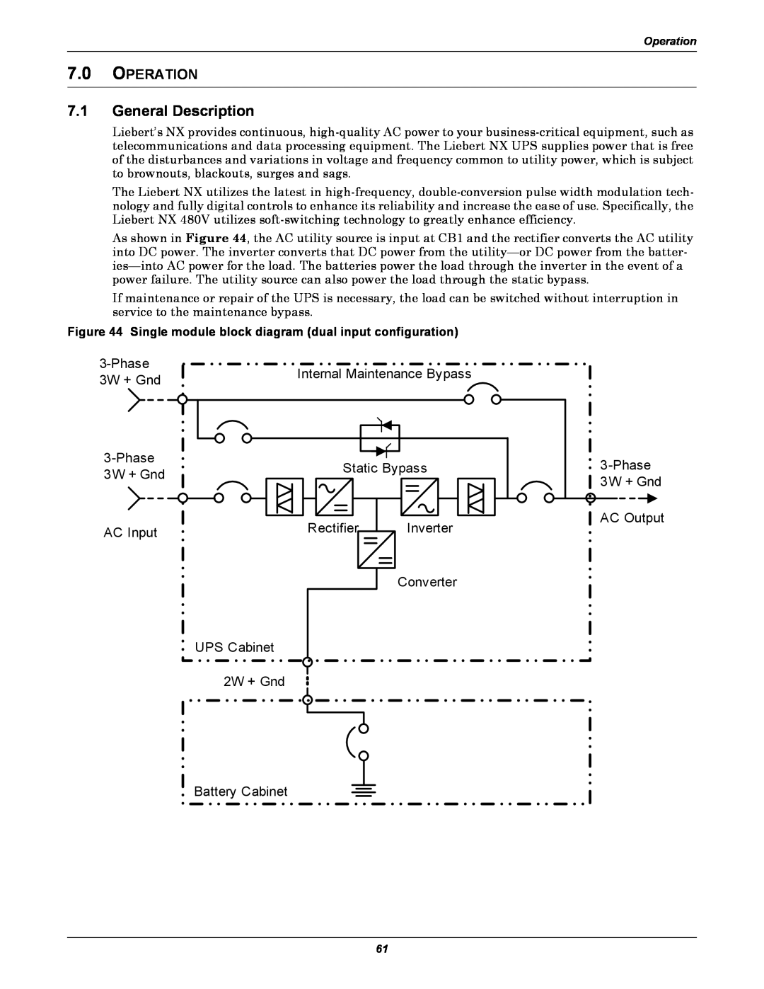 Emerson 480V, 60HZ user manual 7.1General Description, 7.0OPERATION 