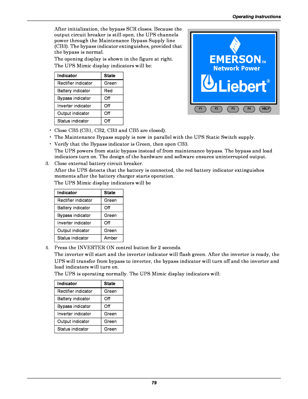 Emerson 480V, 60HZ user manual •Close CB5 CB1, CB2, CB3 and CB5 are closed 