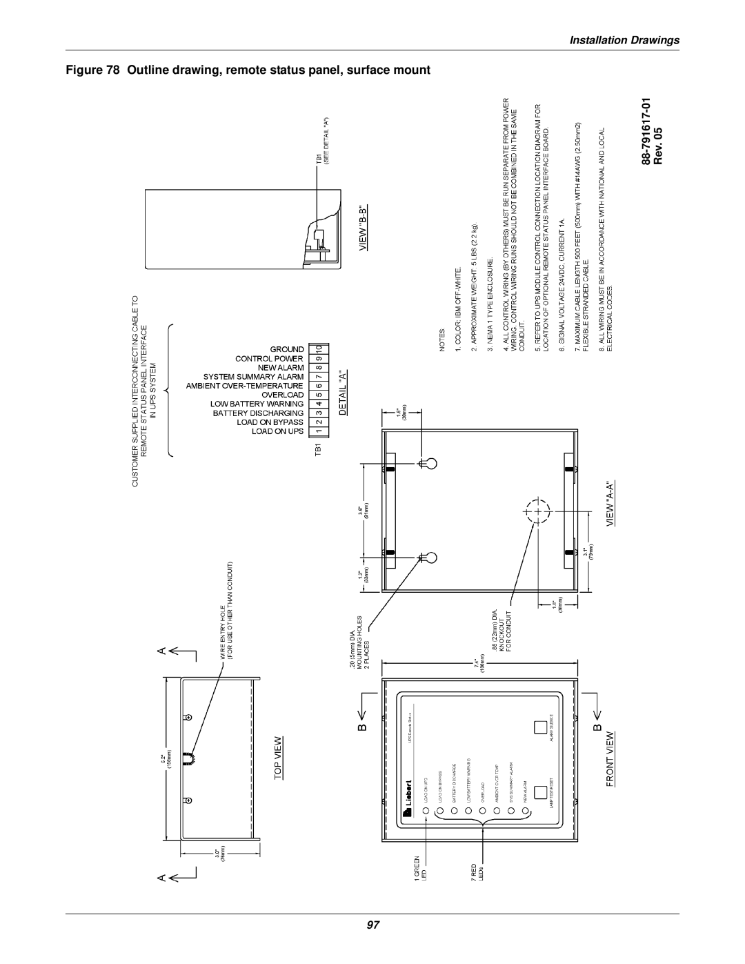 Emerson 610 installation manual Outline drawing, remote status panel, surface mount 