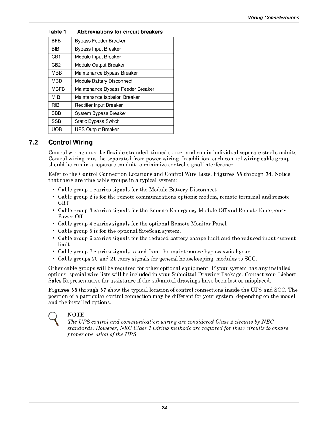 Emerson 610 installation manual Control Wiring, Abbreviations for circuit breakers 