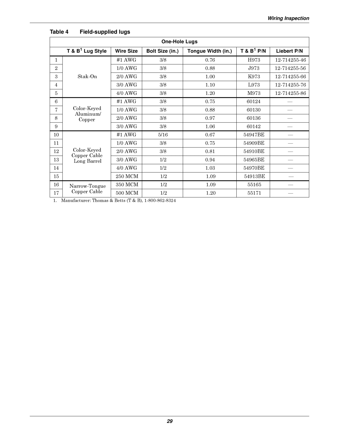 Emerson 610 installation manual Field-supplied lugs 