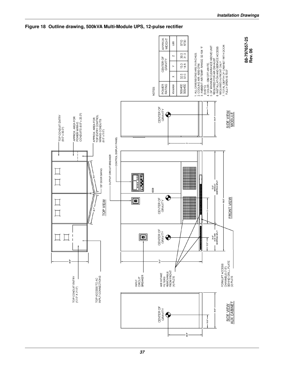 Emerson 610 installation manual Outline drawing, 500kVA Multi-Module UPS, 12-pulse rectifier 