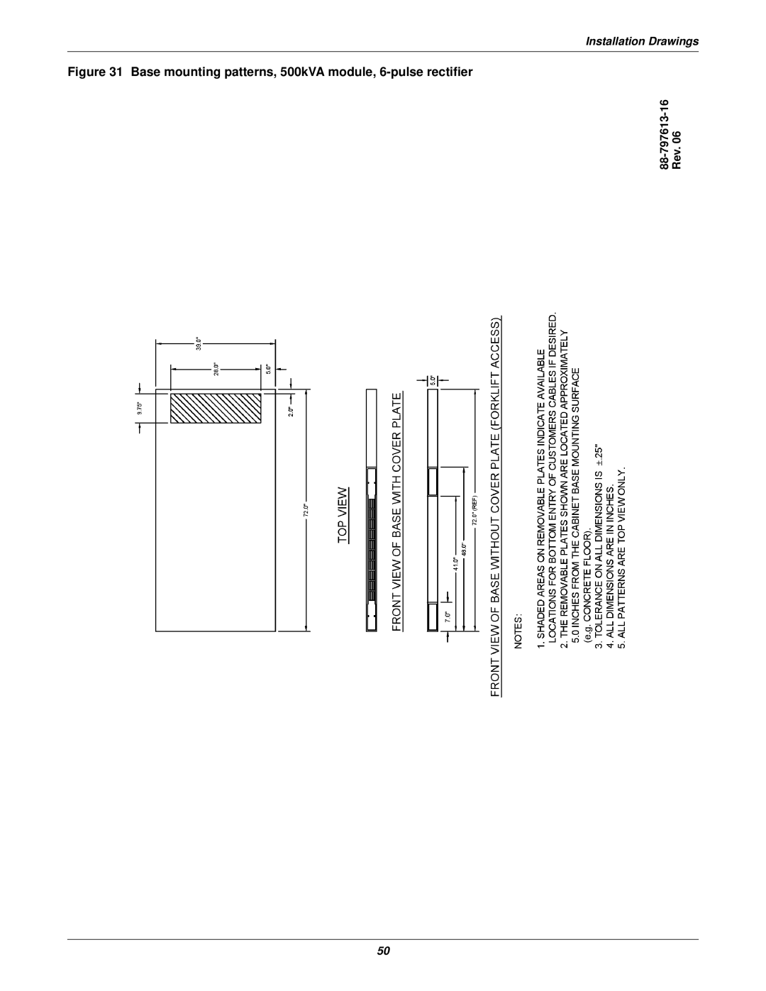 Emerson 610 installation manual Base mounting patterns, 500kVA module, 6-pulse rectifier 