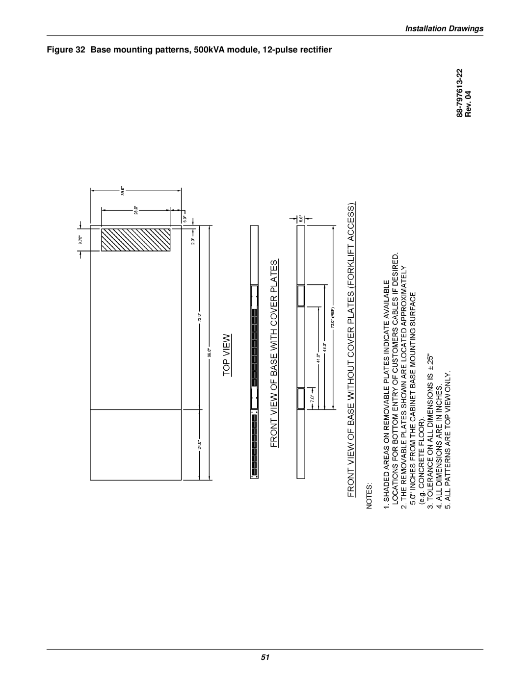 Emerson 610 installation manual Base mounting patterns, 500kVA module, 12-pulse rectifier 