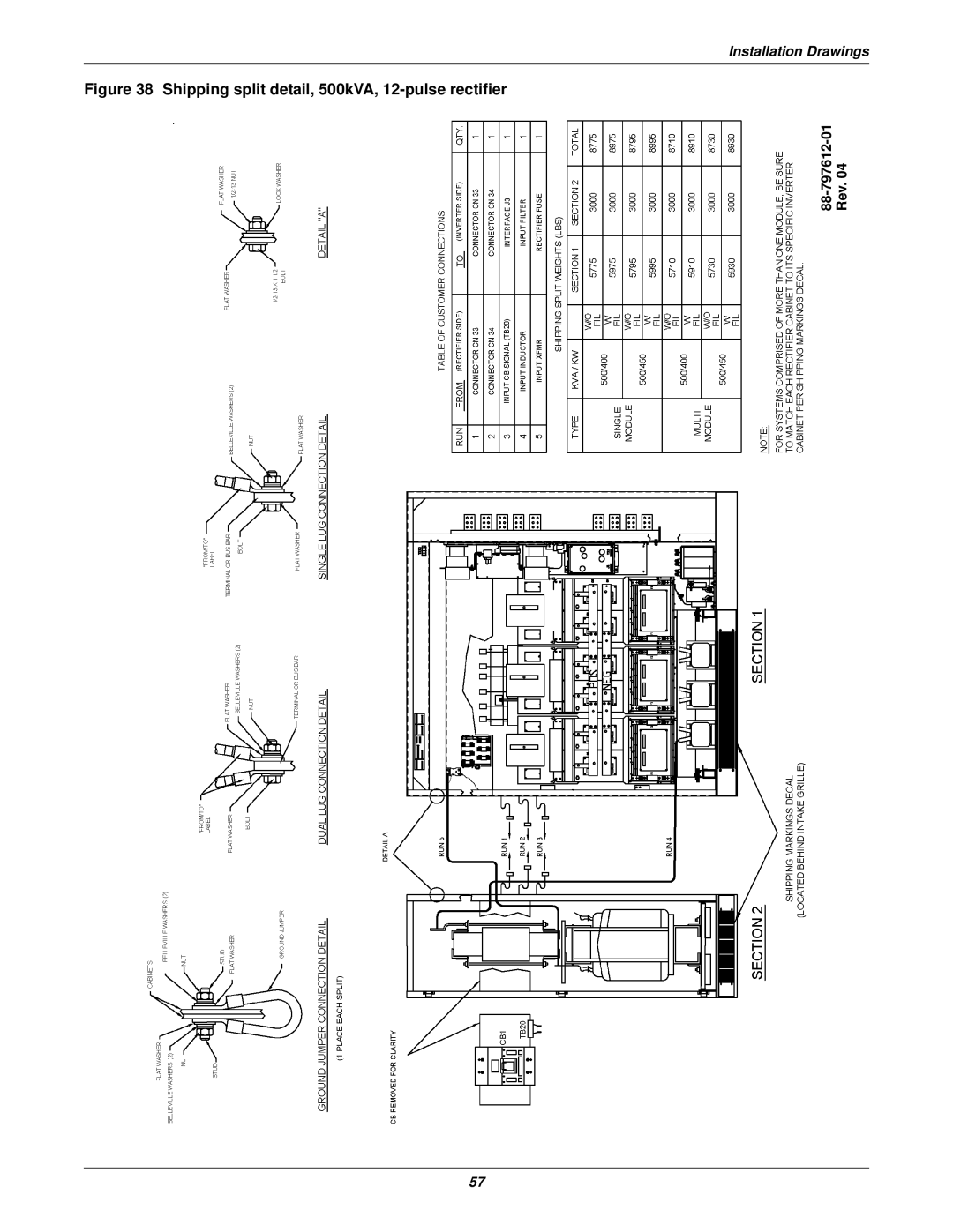 Emerson 610 installation manual Shipping split detail, 500kVA, 12-pulse rectifier 