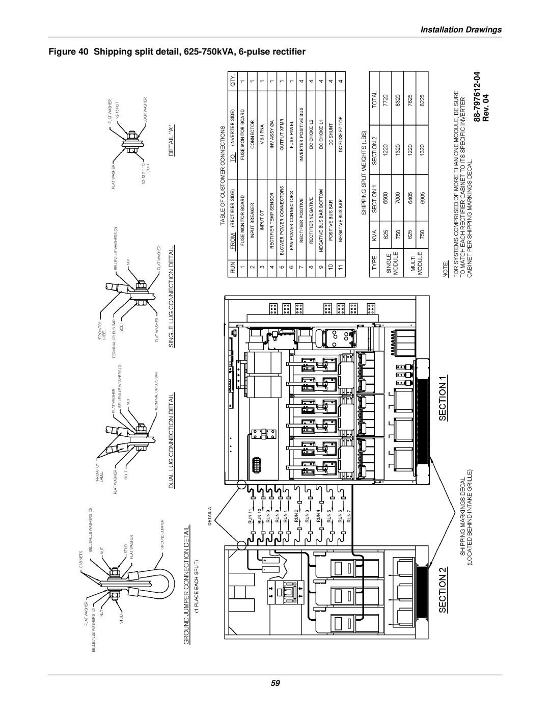 Emerson 610 installation manual Shipping split detail, 625-750kVA, 6-pulse rectifier 