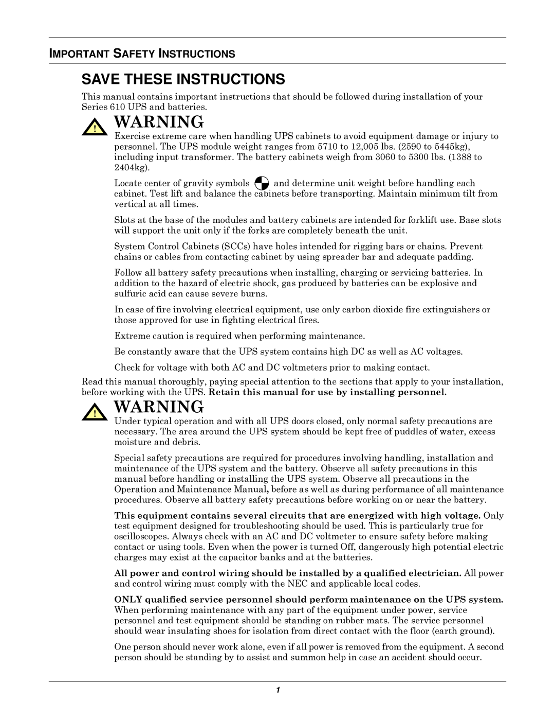 Emerson 610 installation manual Important Safety Instructions 