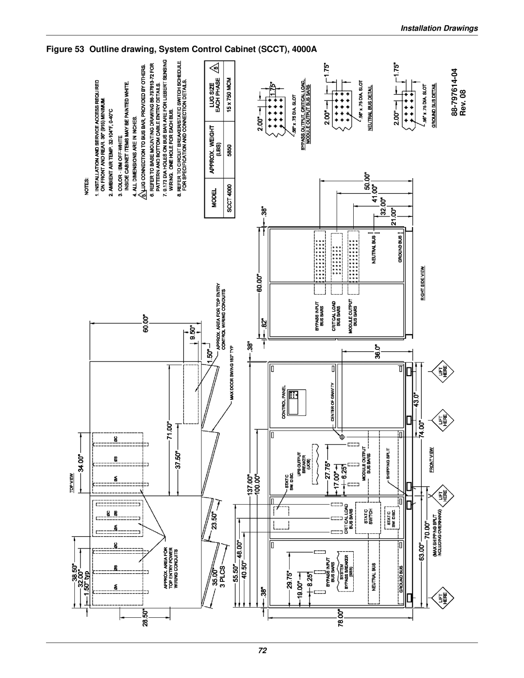 Emerson 610 installation manual Outline drawing, System Control Cabinet SCCT, 4000A 