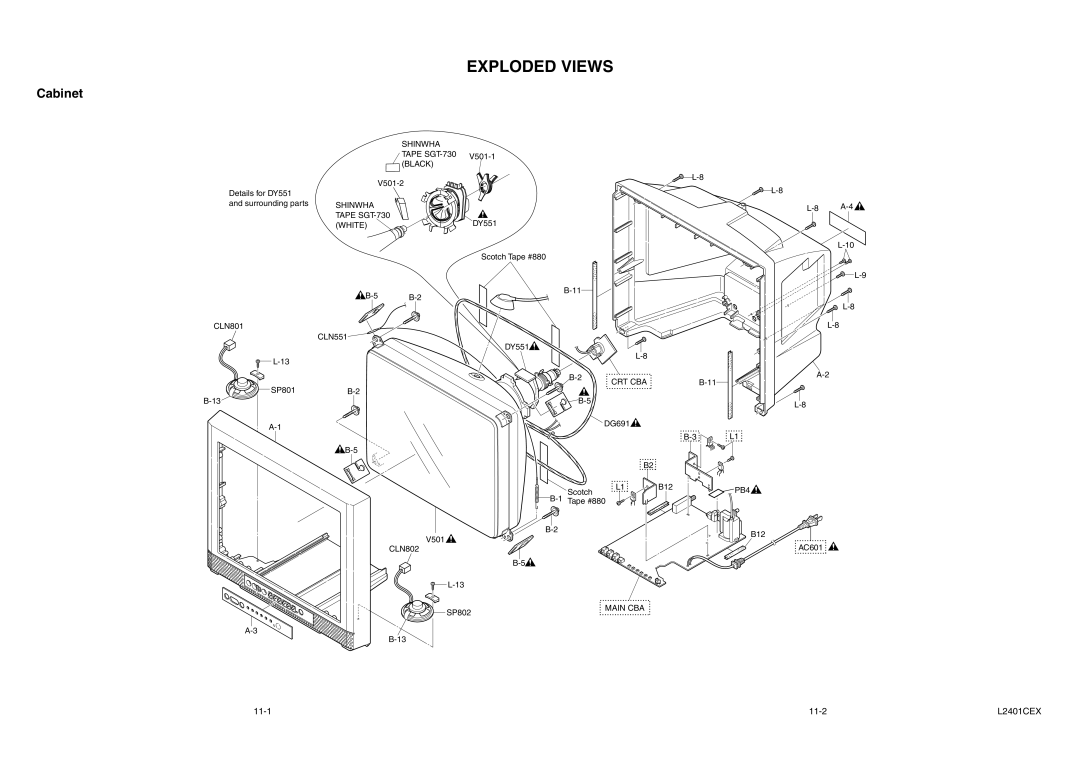 Emerson 6420FE service manual Exploded Views, Cabinet, 11-1 11-2 L2401CEX 