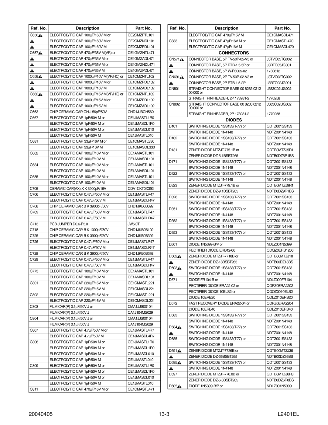 Emerson 6420FE service manual 20040405 13-3 L2401EL, Connectors 