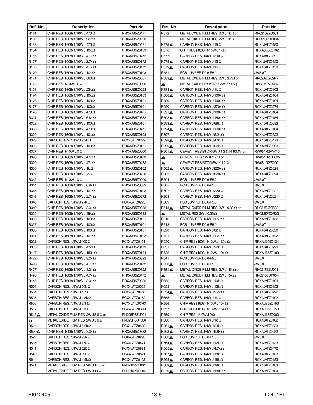 Emerson 6420FE service manual 20040405 13-6 L2401EL 