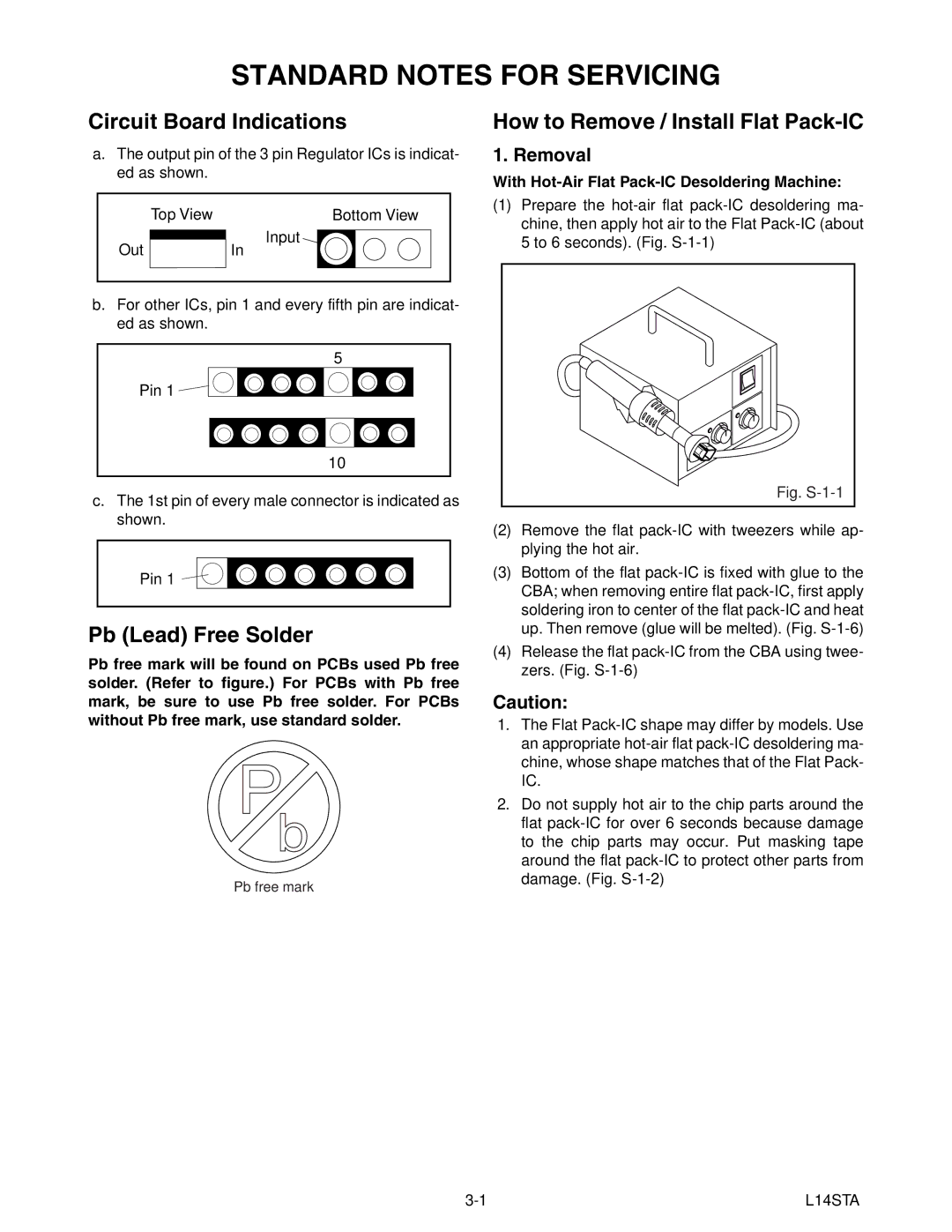 Emerson 6420FE service manual Standard Notes for Servicing, Circuit Board Indications, Pb Lead Free Solder, Removal 