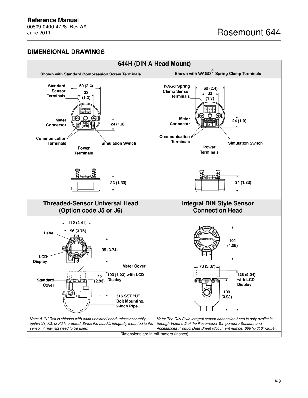 Emerson manual Dimensional Drawings, 644H DIN a Head Mount 