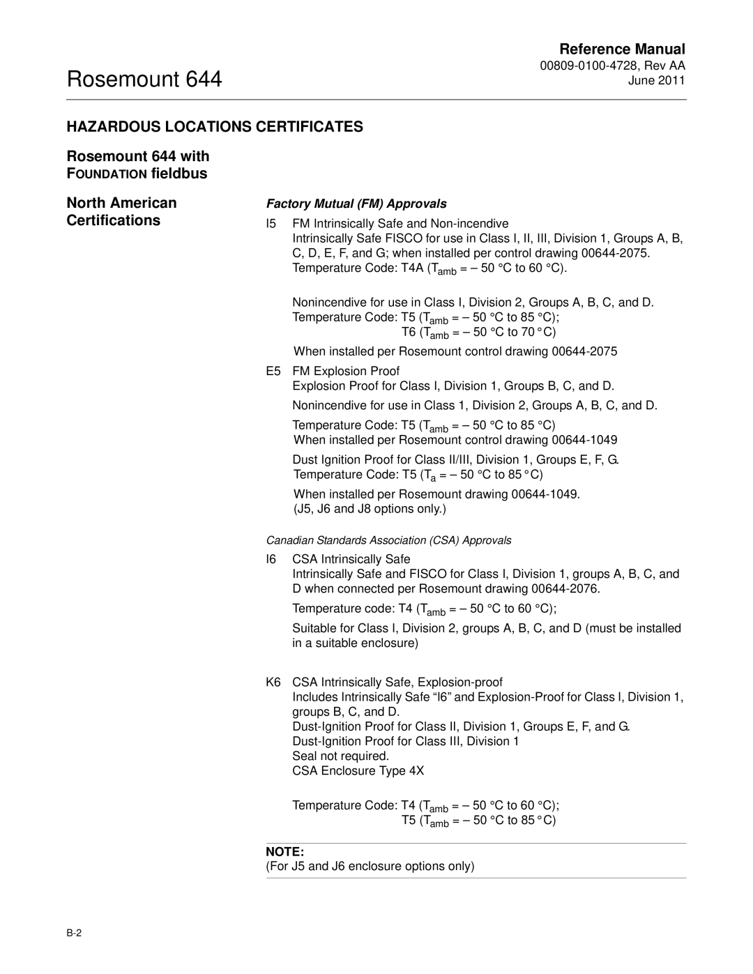 Emerson manual Hazardous Locations Certificates, North American Certifications, Rosemount 644 with Foundation fieldbus 