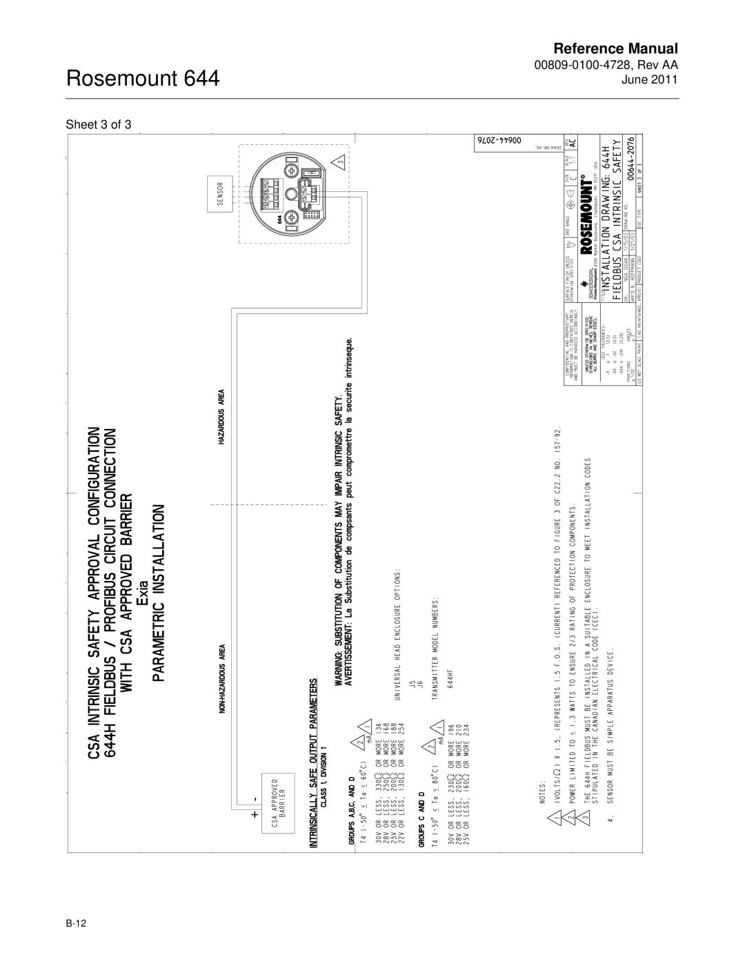 Emerson 644 manual 00809-0100-4728, Rev AA June Sheet 3 