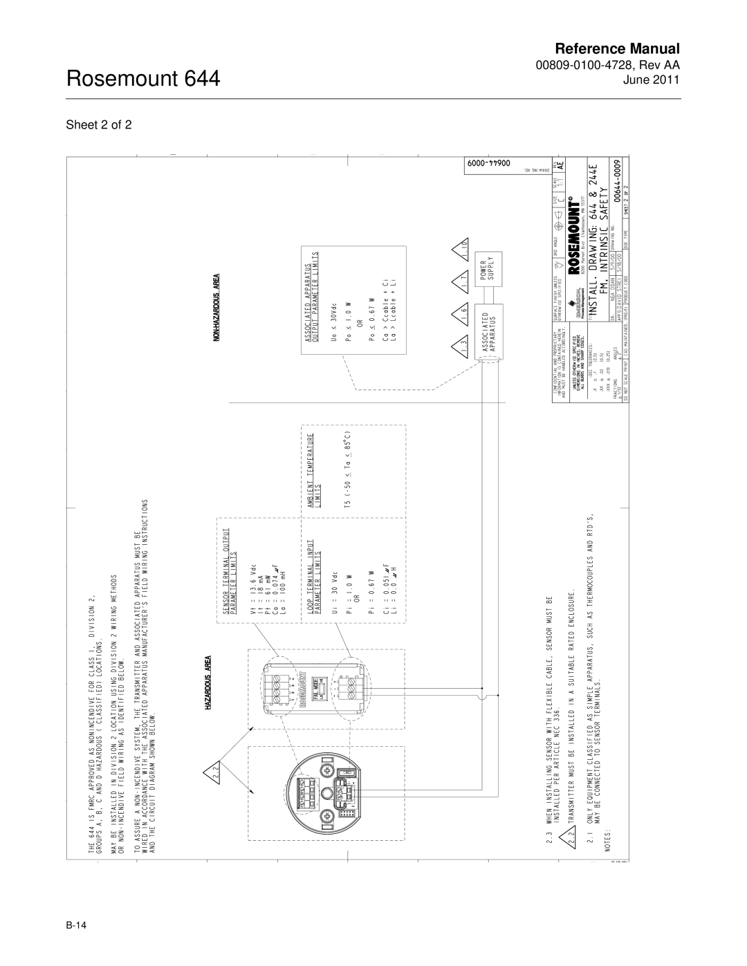 Emerson 644 manual 00809-0100-4728, Rev AA June Sheet 2 