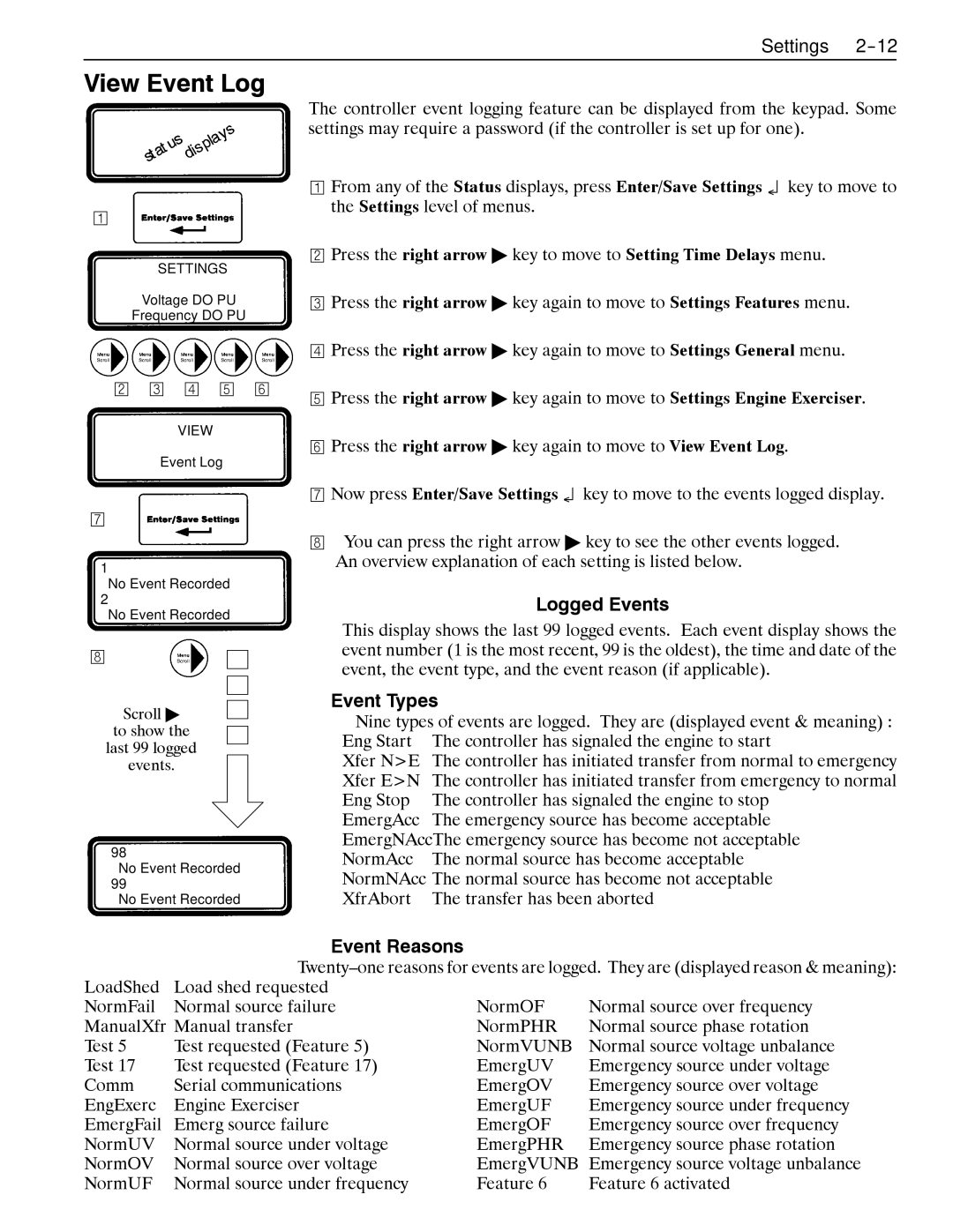 Emerson 4000, 7000 appendix View Event Log, Logged Events, Event Types, Event Reasons 