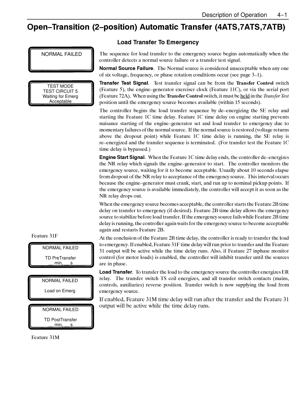 Emerson 4000, 7000 appendix Open-Transition 2-position Automatic Transfer 4ATS,7ATS,7ATB, Load Transfer To Emergency 