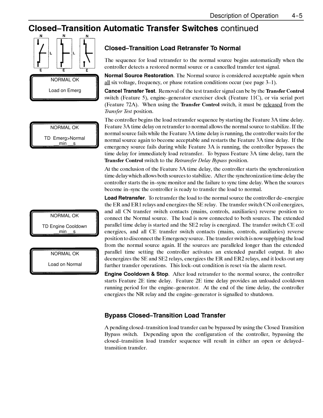 Emerson 4000, 7000 appendix Closed-Transition Load Retransfer To Normal, Bypass Closed-Transition Load Transfer 