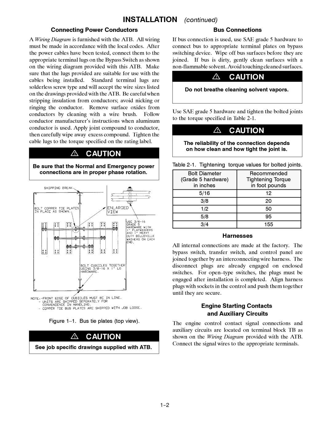 Emerson 7000 SERIES ATB manual Installation, Connecting Power Conductors, Bus Connections, Harnesses 