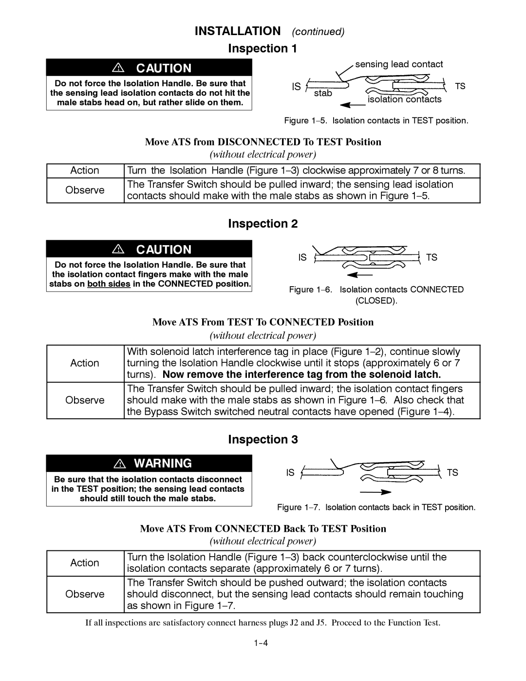Emerson 7000 SERIES ATB manual Installation Inspection, Move ATS from Disconnected To Test Position 