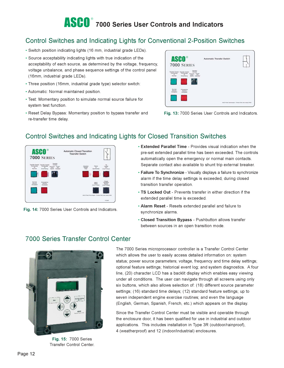 Emerson manual Asco 7000 Series User Controls and Indicators, Series Transfer Control Center 