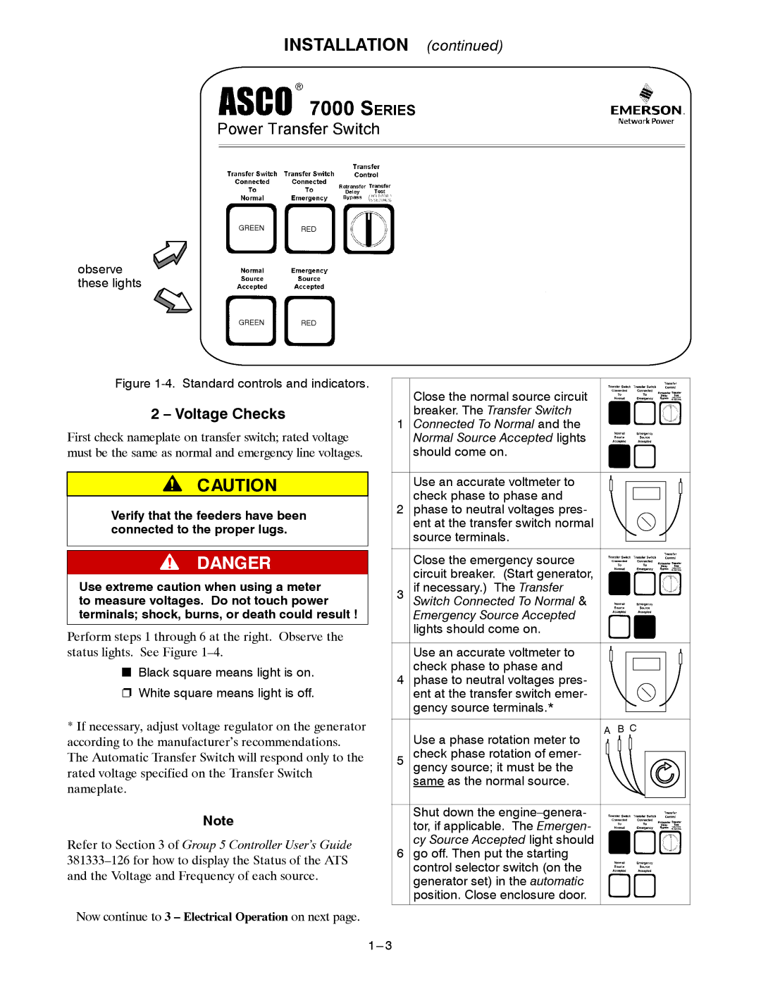 Emerson 7000 manual Voltage Checks, Use a phase rotation meter to 