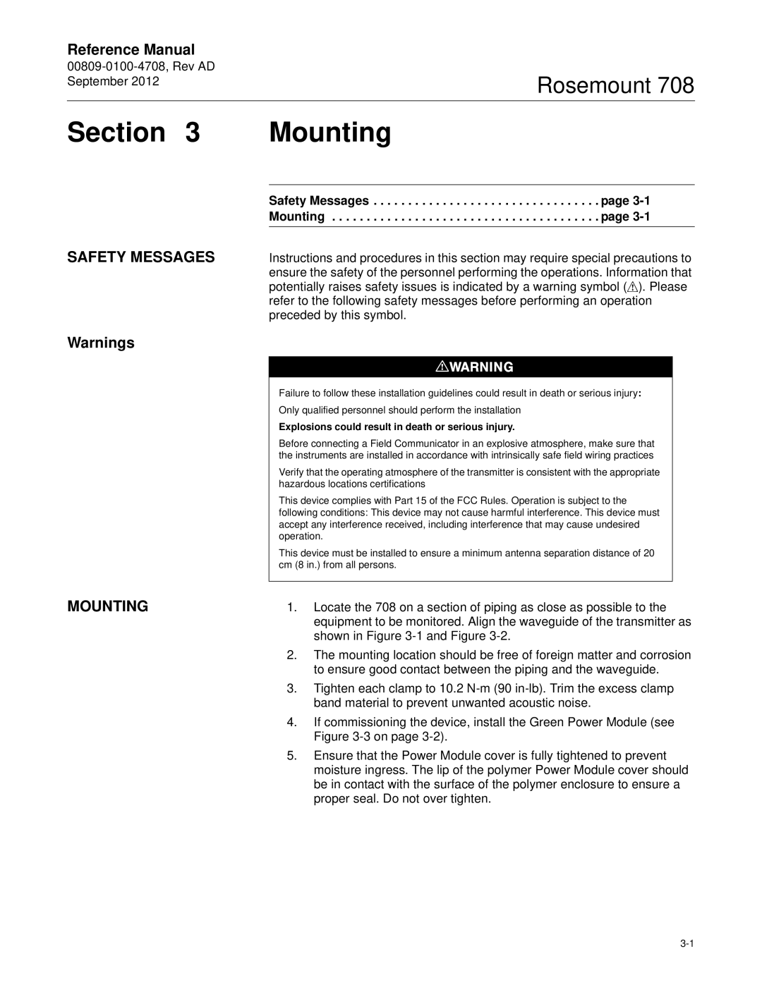 Emerson 708 manual Section, Mounting 