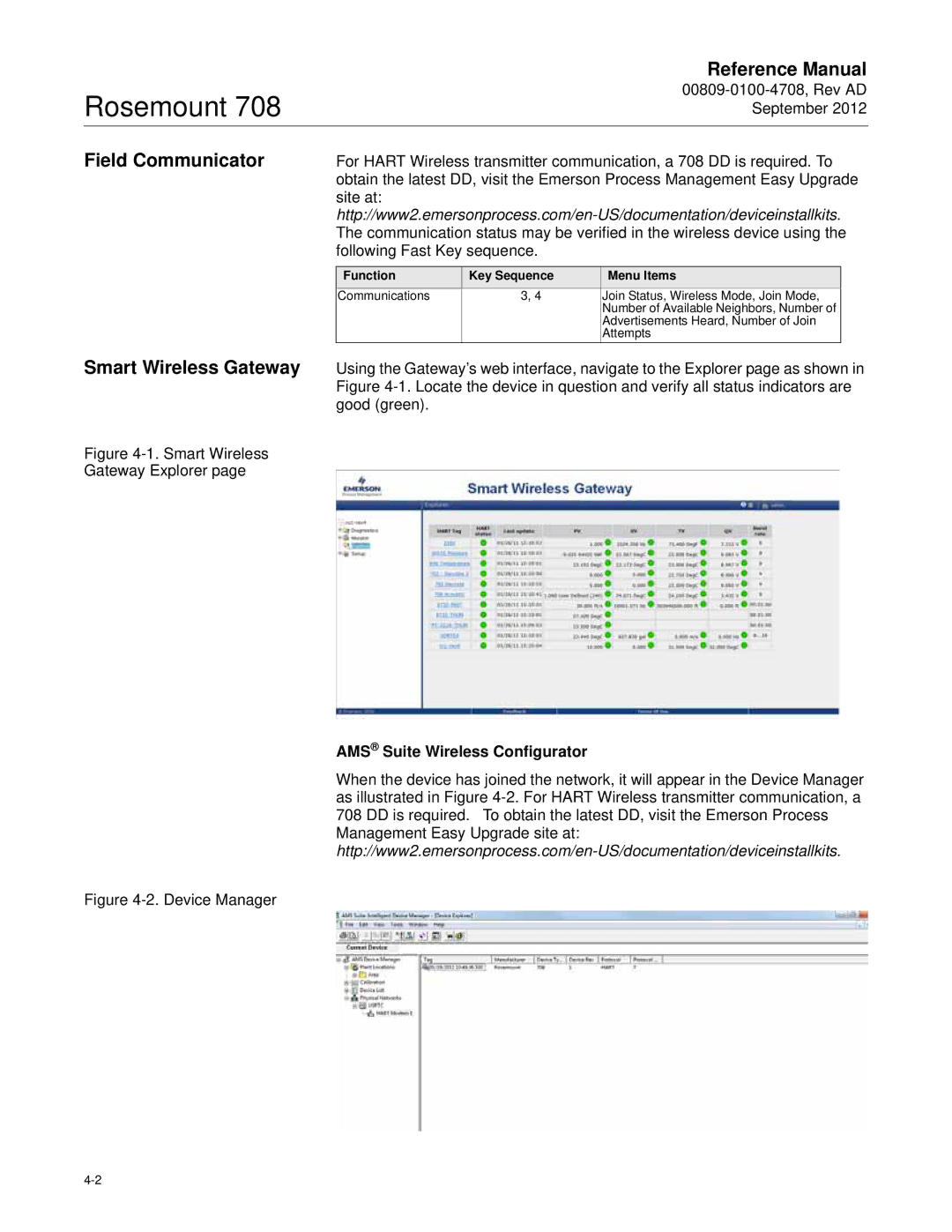 Emerson 708 manual Smart Wireless Gateway Explorer, AMS Suite Wireless Configurator 