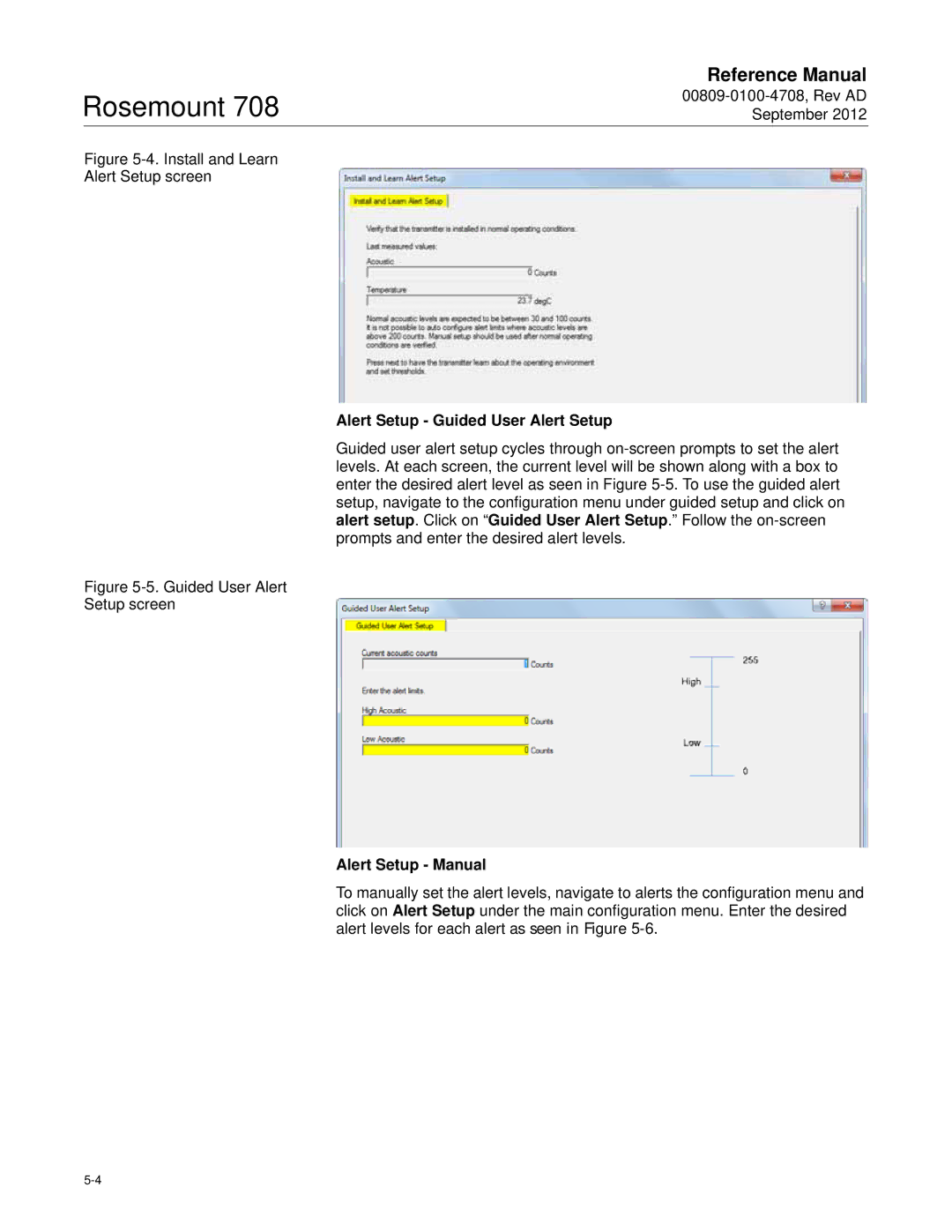 Emerson 708 manual Alert Setup Guided User Alert Setup, Alert Setup Manual 