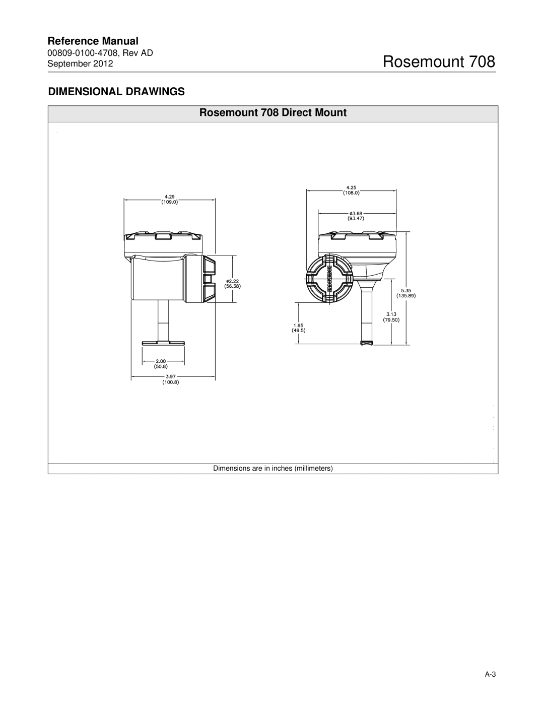 Emerson manual Dimensional Drawings, Rosemount 708 Direct Mount 