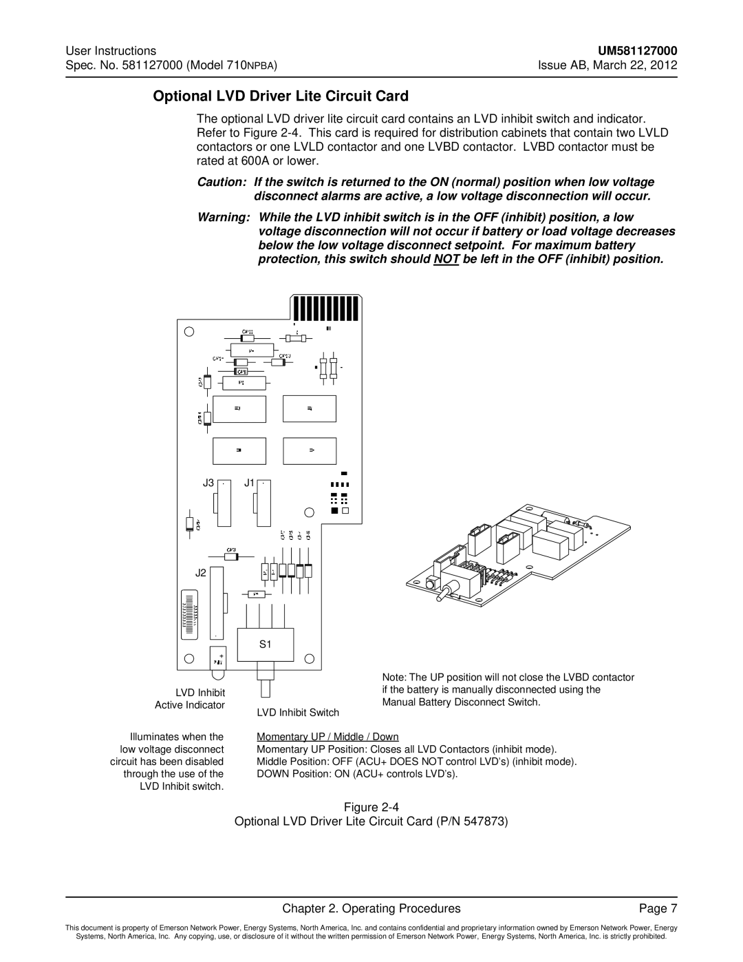 Emerson 710NPBA manual Optional LVD Driver Lite Circuit Card 