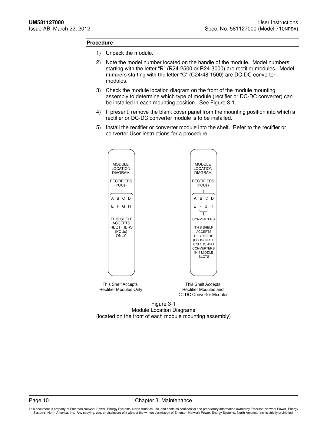 Emerson manual User Instructions Issue AB, March 22 Spec. No Model 710NPBA, Procedure 