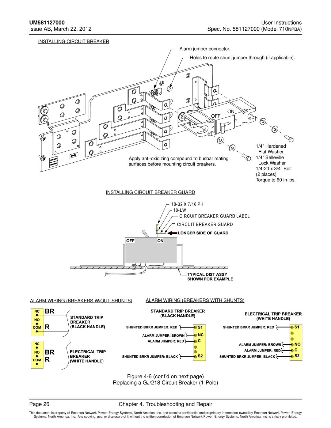 Emerson 710NPBA manual Installing Circuit Breaker 