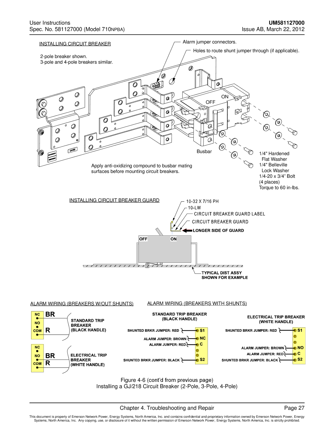 Emerson 710NPBA manual Pole breaker shown Pole and 4-pole breakers similar 