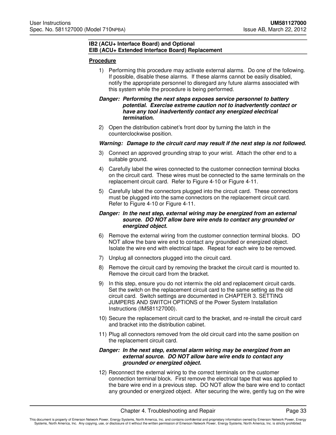 Emerson manual Spec. No Model 710NPBA Issue AB, March 22 