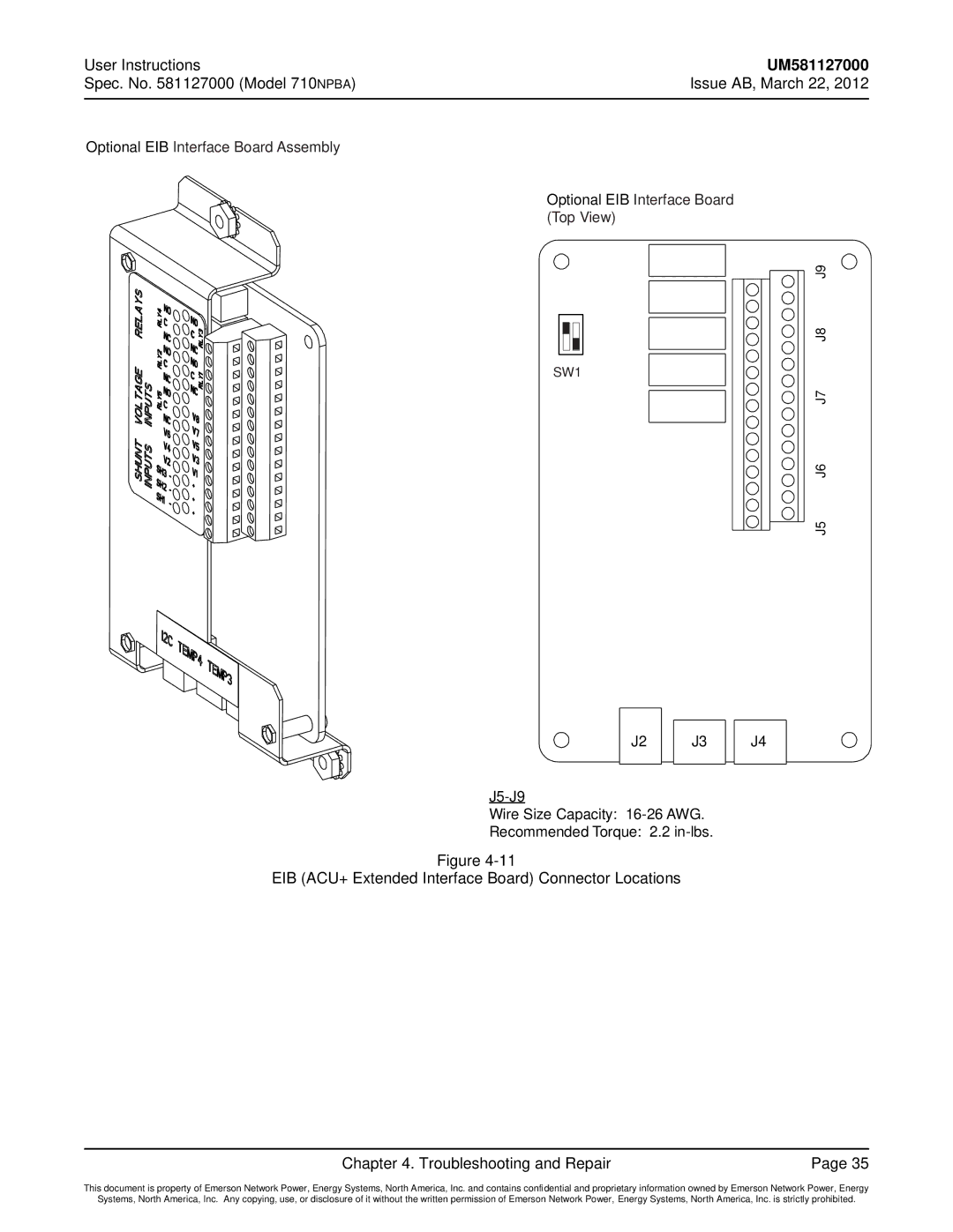 Emerson 710NPBA manual Optional EIB Interface Board Assembly Top View 