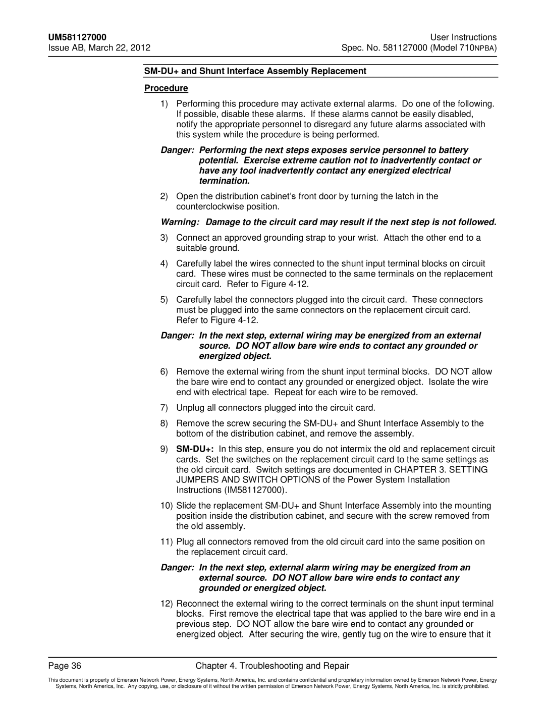 Emerson manual User Instructions Issue AB, March 22 Spec. No Model 710NPBA 