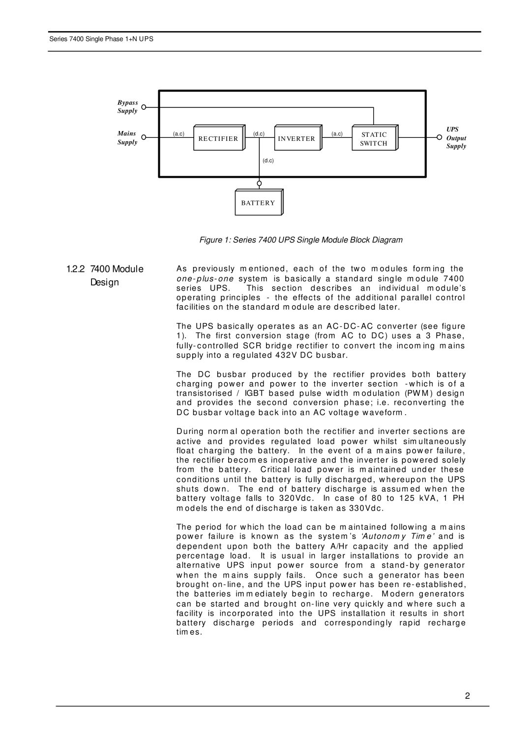 Emerson user manual 2 7400 Module Design, Series 7400 UPS Single Module Block Diagram 