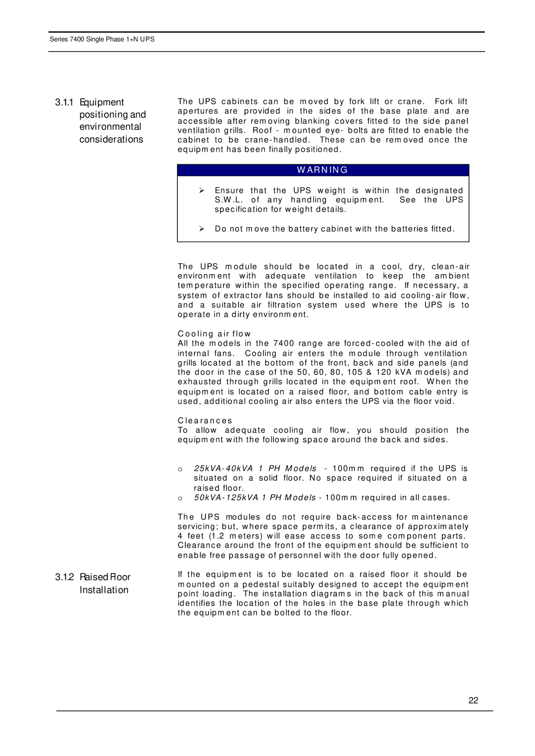 Emerson 7400 user manual Cooling air flow, Clearances 